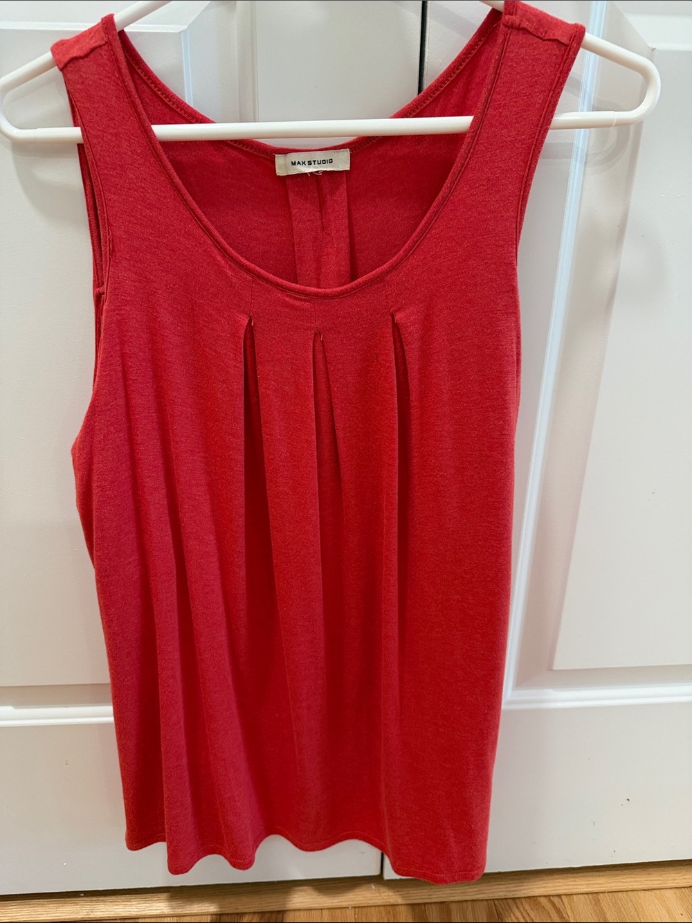 Max Studio Bright Red Pleated Scoop Neck Tank